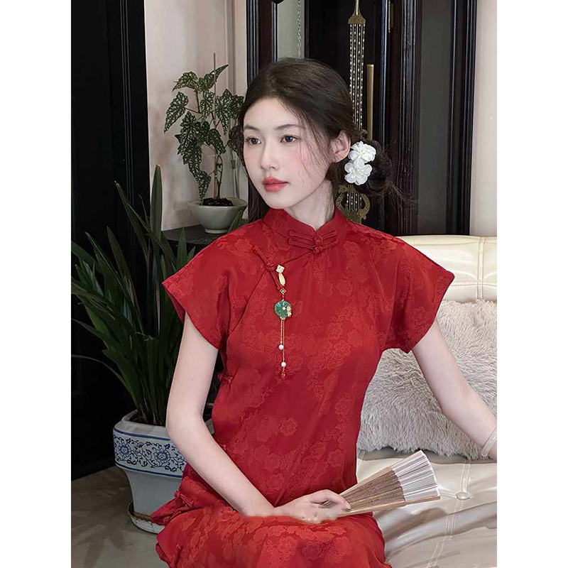 红色旗袍2025夏季新款少女