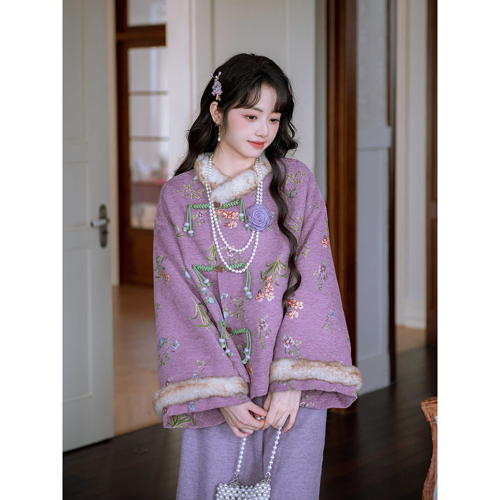 超好看紫色优雅新中式保暖旗袍