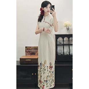 新款 旗袍连衣裙女2025夏季 收腰显瘦长裙高级感 温婉大气短袖 新中式