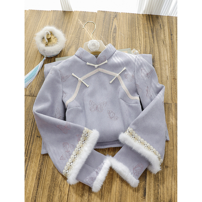 俏娘鱼紫素雅新中式加绒保暖旗袍