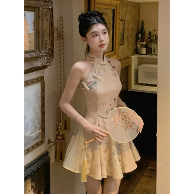 小个子新中式国风旗袍复古挂脖