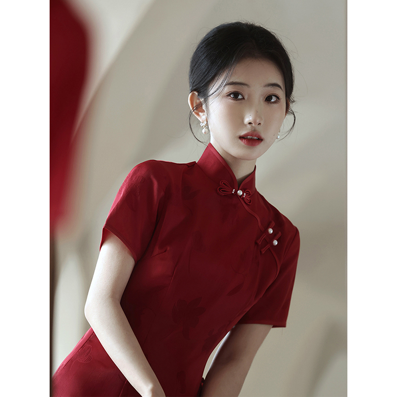 红色旗袍敬酒服新娘2024新款