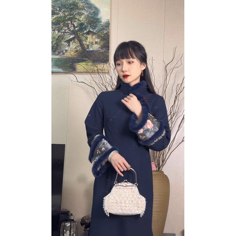 新中式改良旗袍秋冬款加绒