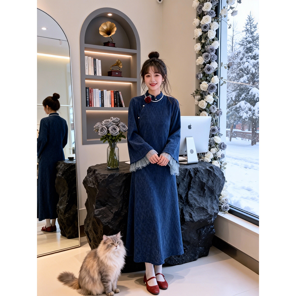 新中式复古立领改良旗袍女秋冬大码胖妹妹优雅高级气质显瘦连衣裙,女装/女士精品,旗袍,淘宝优惠券,粉丝福利购,淘宝优惠卷