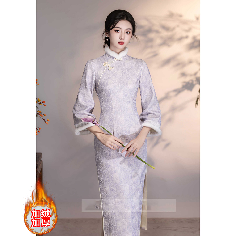 冬季旗袍冬装新款加绒加厚冬天