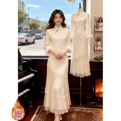 新中式国风立领改良旗袍气质长裙