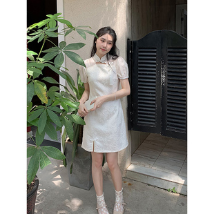 新中式白色旗袍女高级感年轻款少女小个子日常可穿夏季短款连衣裙