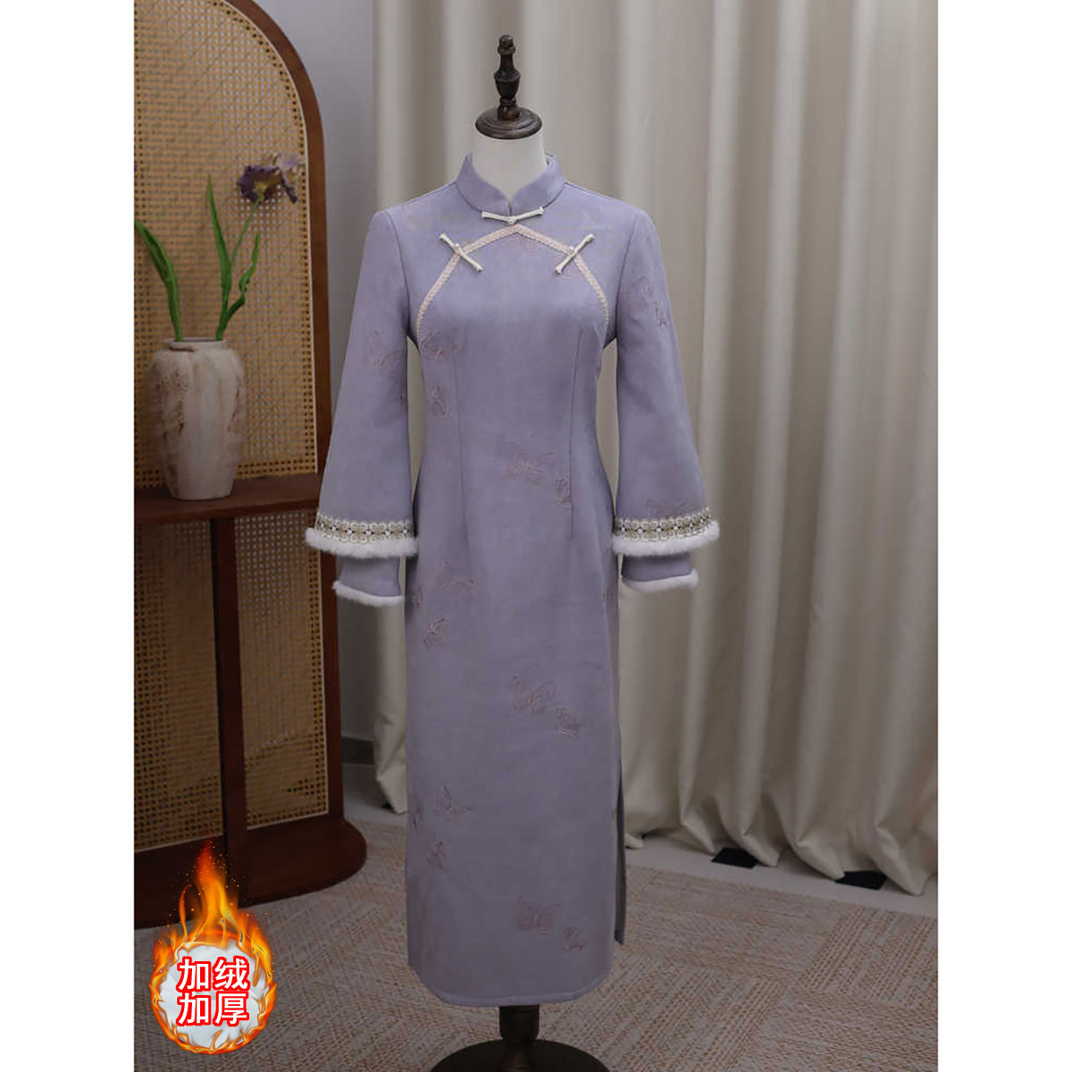 旗袍新中式2025年冬季新款加绒