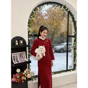 新中式冬季旗袍敬酒服订婚红色新娘结婚拜年服新年战袍百搭回娘家