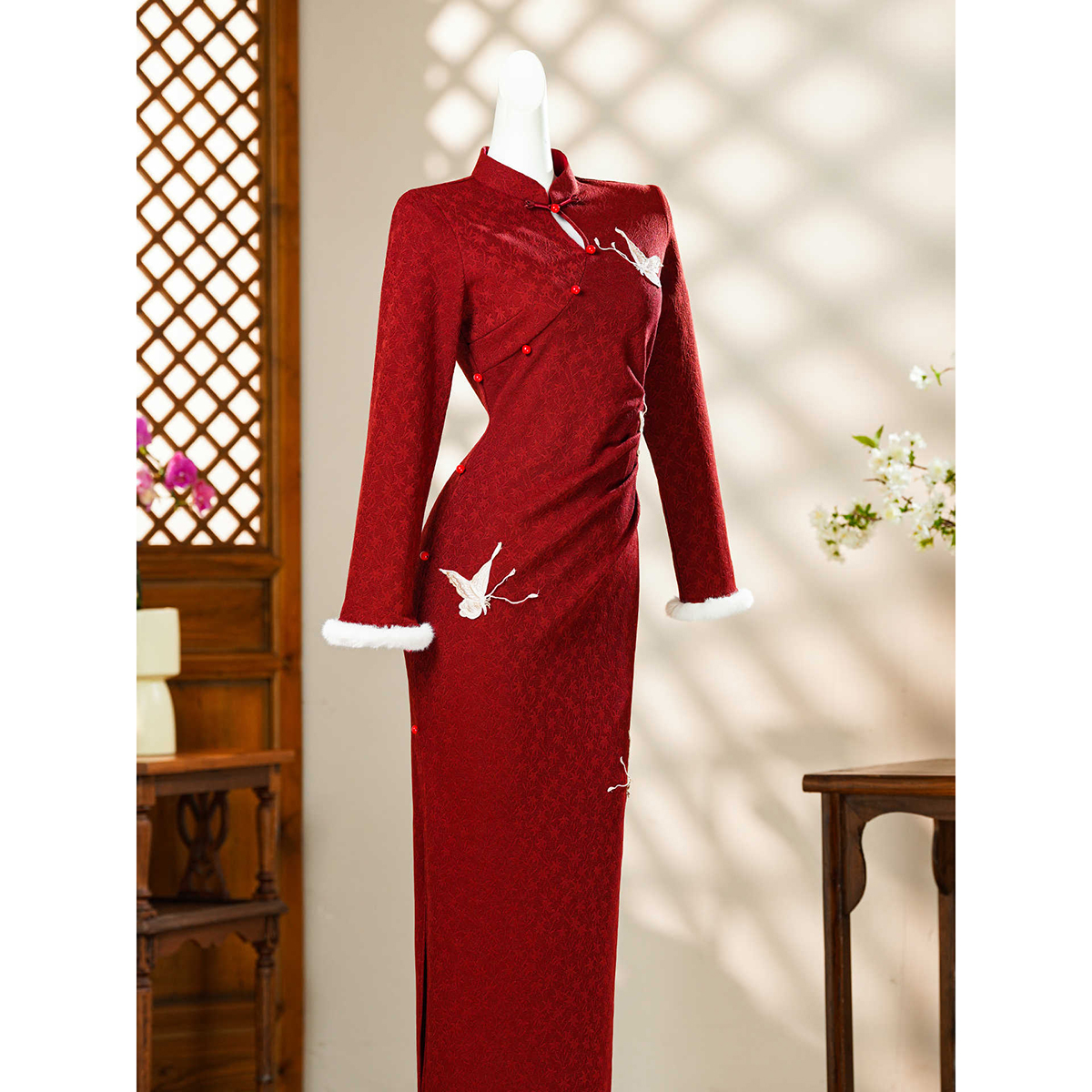 红色旗袍敬酒服新娘2025新款秋冬