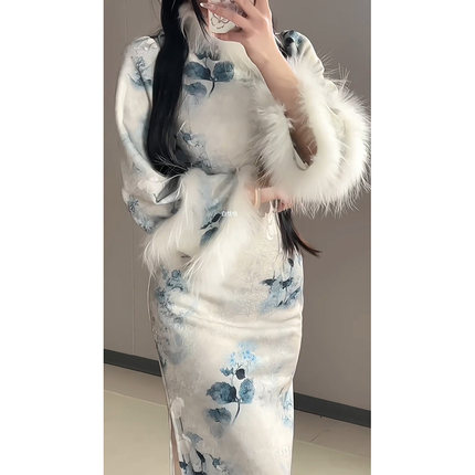新中式秋冬新款改良旗袍裙2025新款加绒加厚保暖长款连衣裙高级感