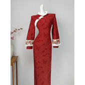 敬酒服订婚国风 结婚新娘2025新款 加绒加厚长袖 新中式 红色旗袍冬季