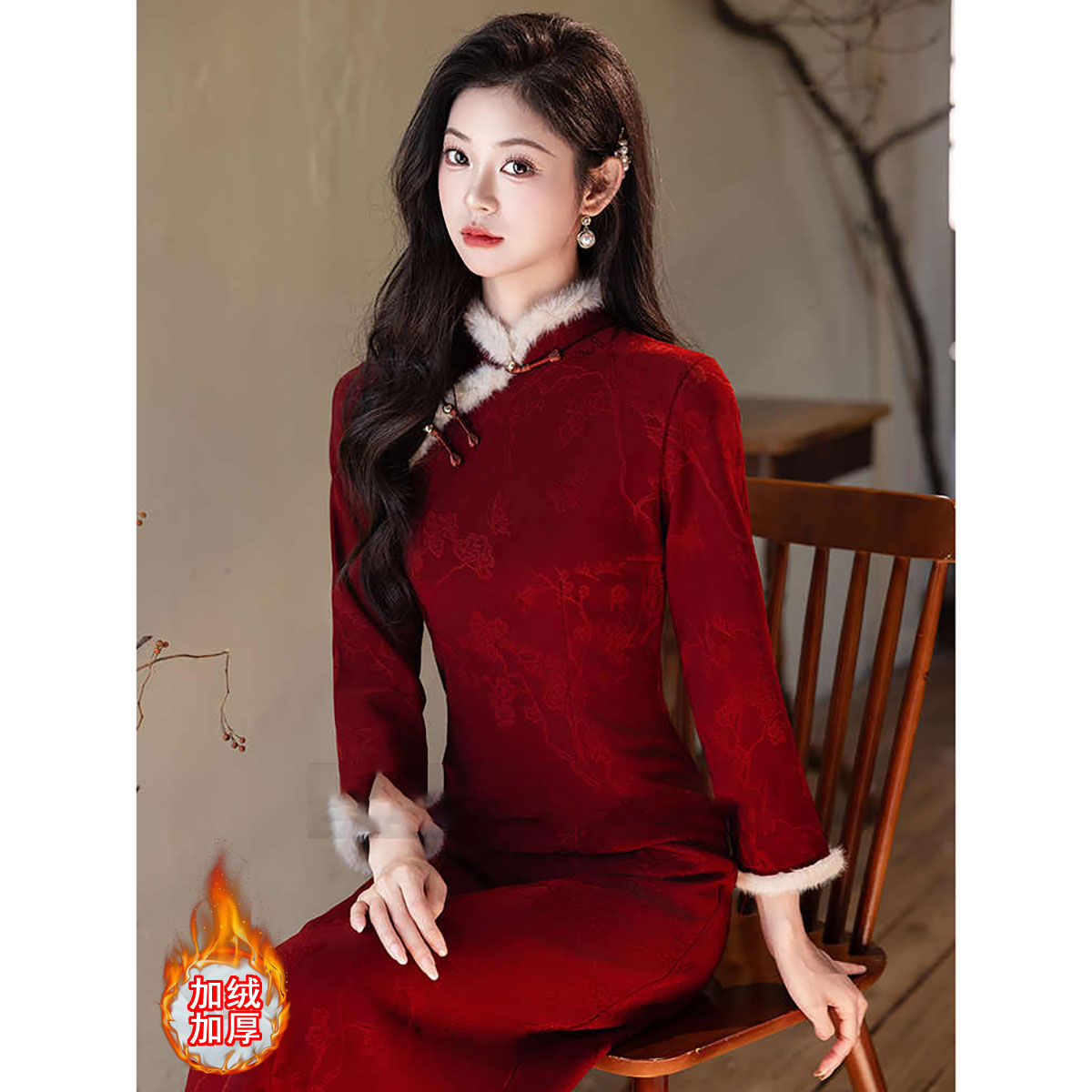 酒红色旗袍2025新款结婚提花敬酒