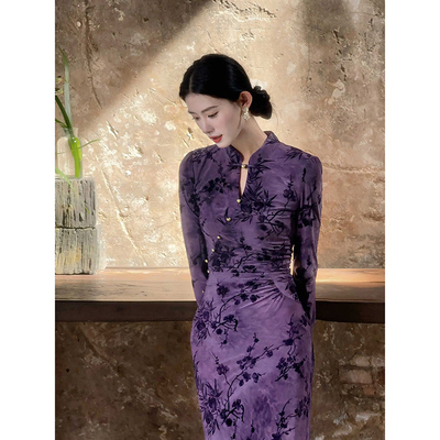 2025年复古百搭紫色新中式旗袍