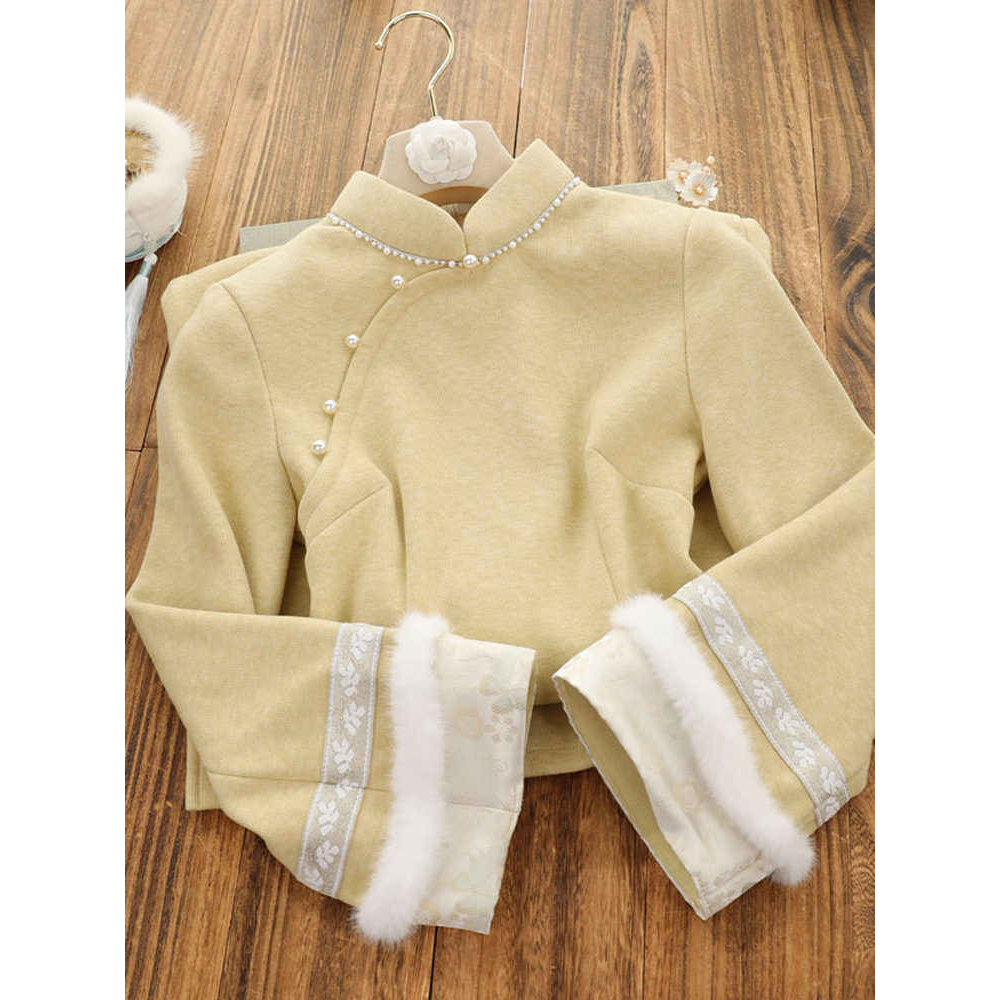 超好看黄优雅新中式加绒保暖旗袍