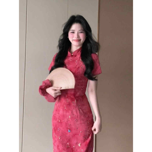新中式 国风改良旗袍连衣裙温柔风甜美碎花茶歇修身 长裙2025年夏季