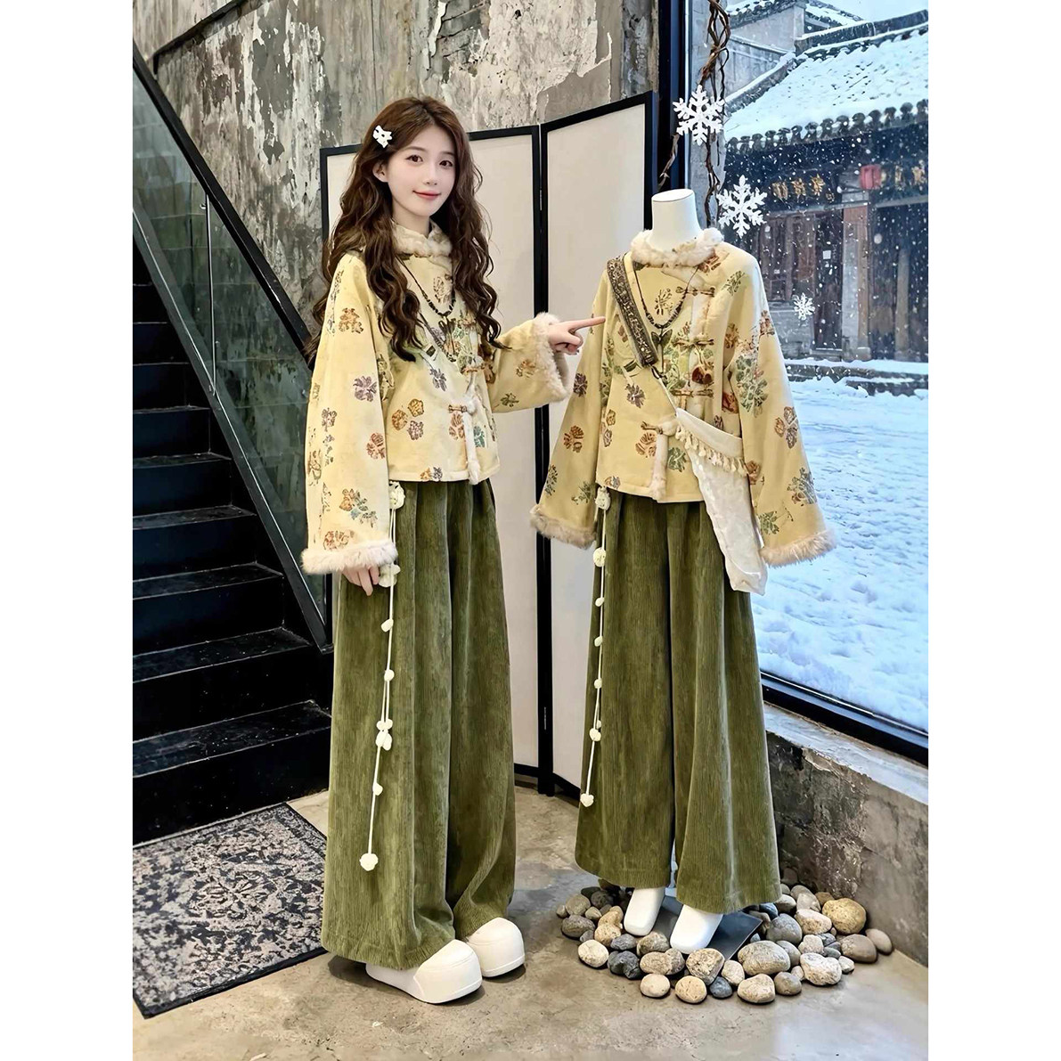 秋冬装一整套新中式复古国风提花加绒上衣保暖外套休闲裤两件套女,女装/女士精品,时尚套装,淘宝优惠券,粉丝福利购,淘宝优惠卷