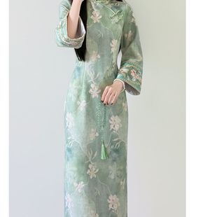 春苓 提花修身 绿色2025秋冬新款 秋冬款 改良旗袍民国风灵动 中式