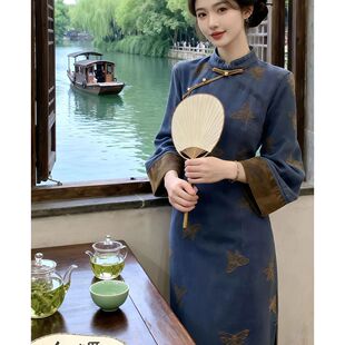 新中式国风刺绣改良旗袍连衣裙2025冬日常可穿高级感气质收腰长裙
