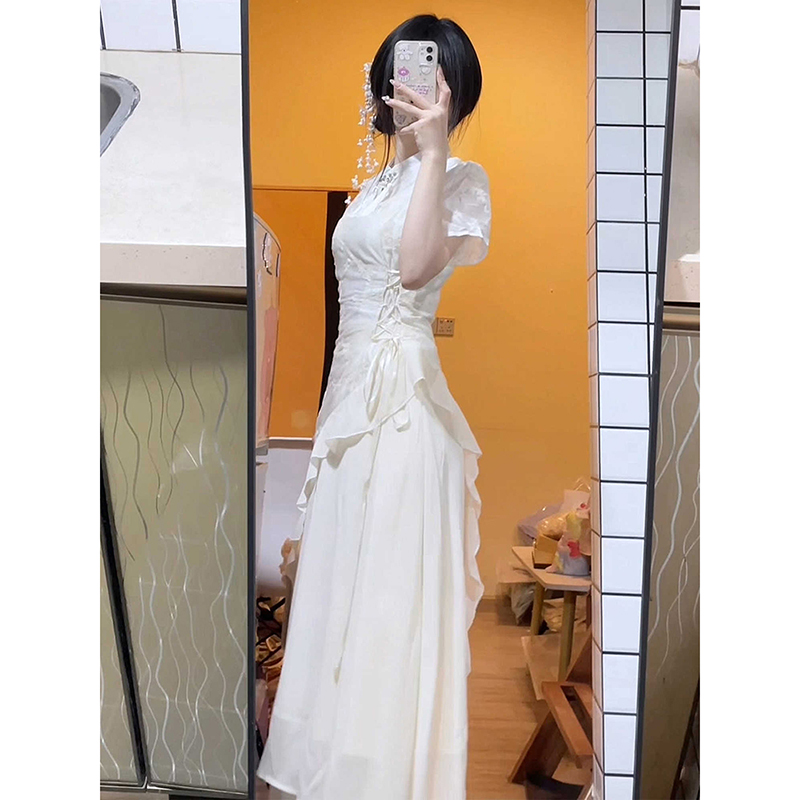 新中式风杏色旗袍裙子日常可穿