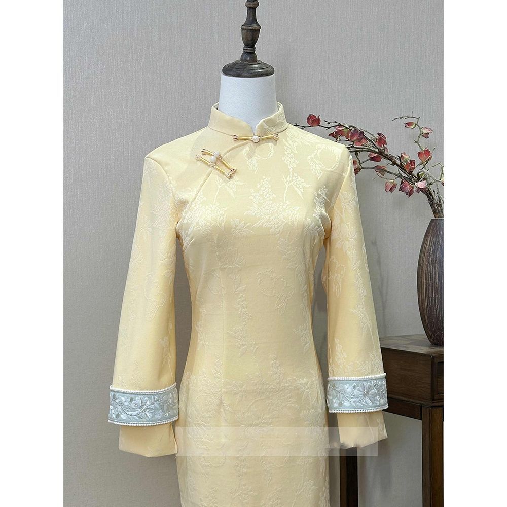 黄色旗袍2025新款秋冬季长袖改良