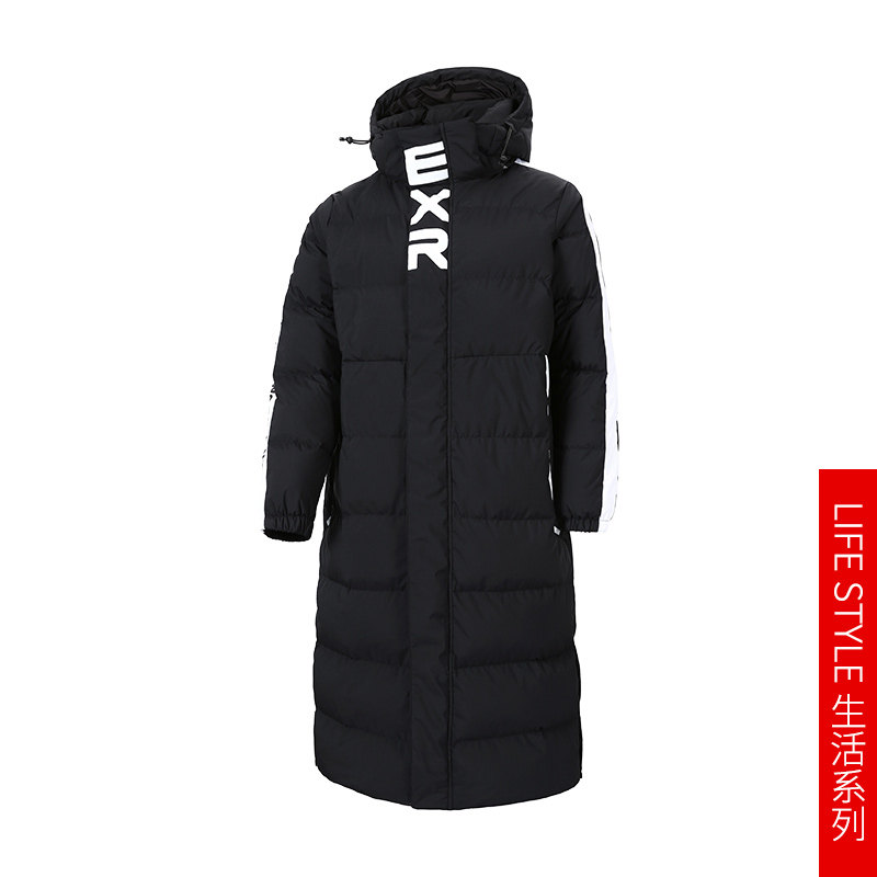 过膝长款连帽羽绒服休闲