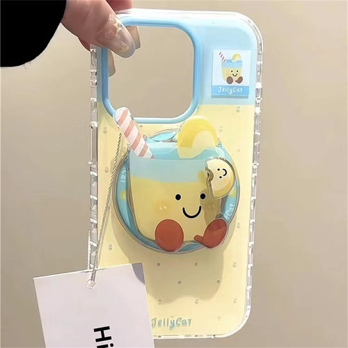 趣味柠檬饮料磁吸支架适用苹果16手机壳iPhone15全包14promax12软壳8p女xr/mini可爱xs max创意11/8plus防摔