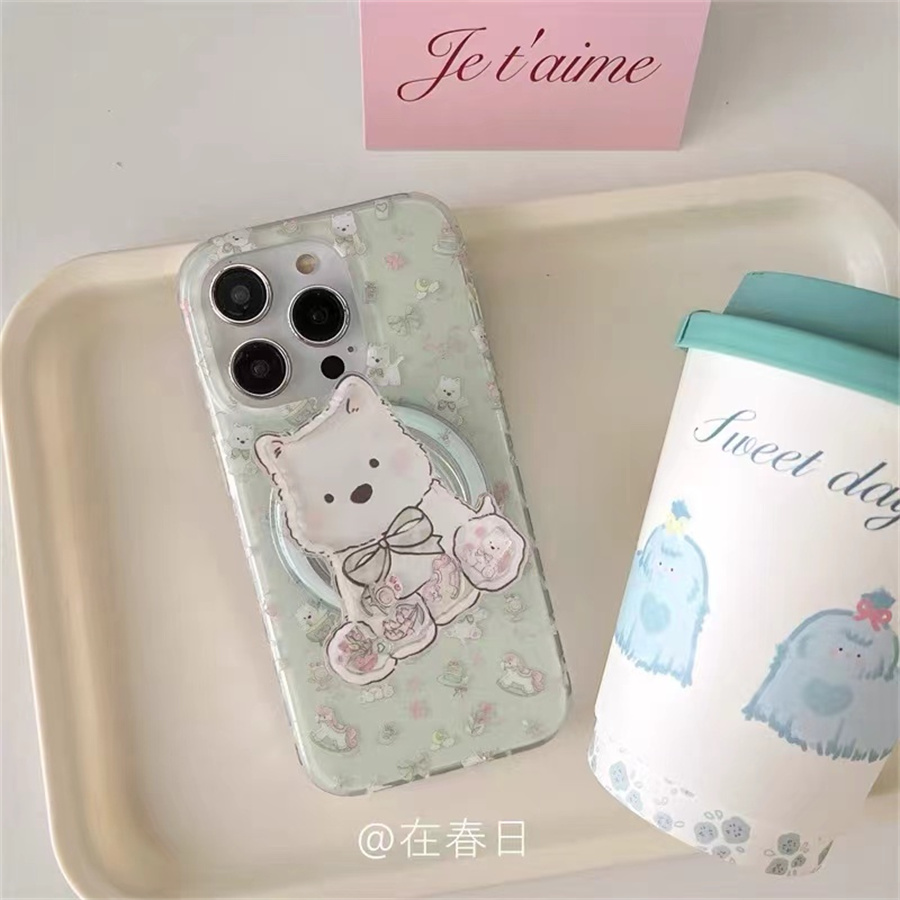 绿色西高地萌磁吸支架适用红米k70手机壳60e/40/50note13pro软11防摔8/9全包turbo3女12/k50游戏增强至尊版小