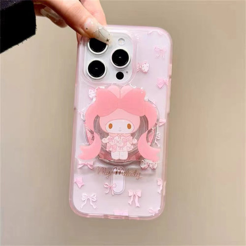 美乐蒂蝴蝶结磁吸支架适用苹果16手机壳iPhone15全包14promax12软壳8p女xr/mini可爱xs max创意11/8plus防摔