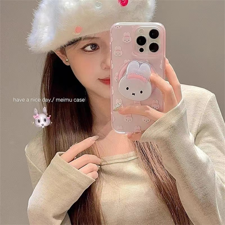 卡通头巾小兔磁吸支架适用小米14手机壳12软mix4防摔civi3全包10青春版60女k70红米turbo3/note13pro/k50至尊