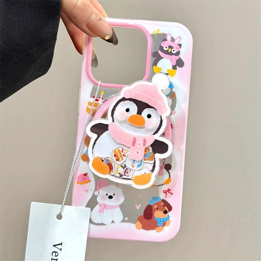 超萌粉色企鹅磁吸支架适用红米k70手机壳60e/40/50note13pro软11防摔8/9全包turbo3女12/k50游戏增强至尊版小