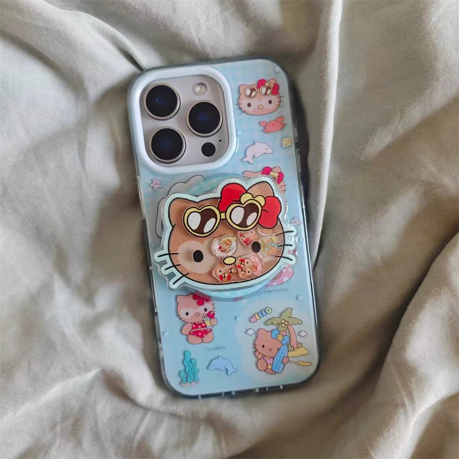 冲浪格纹黑KT磁吸支架适用小米14手机壳12软mix4防摔civi3全包10青春版60女k70红米turbo3/note13pro/k50至尊