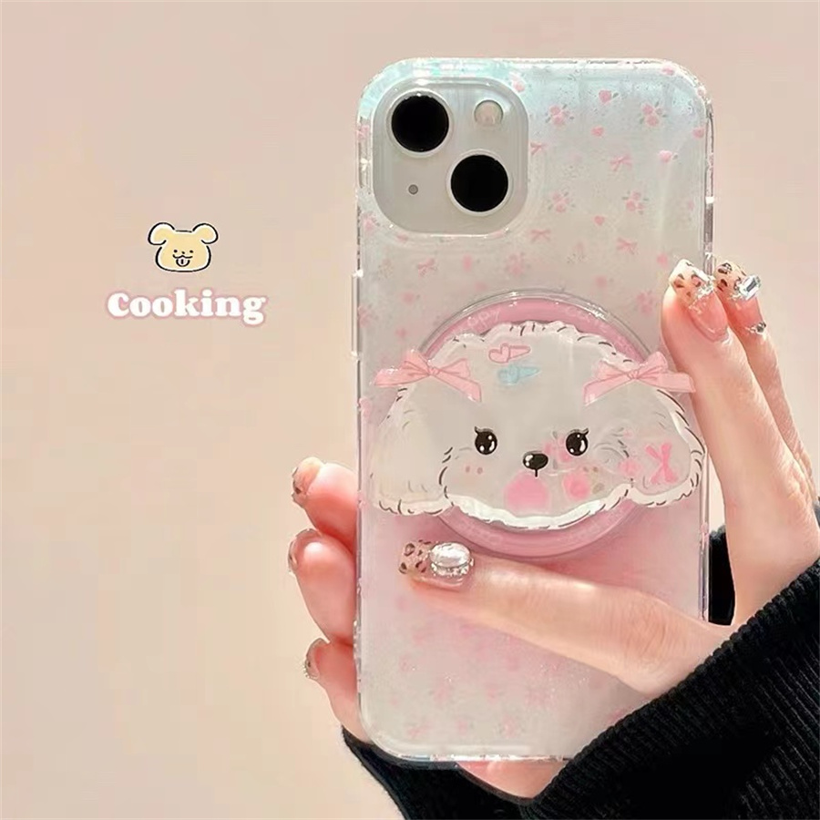 晕染粉色小狗磁吸支架适用红米k70手机壳60e/40/50note13pro软11防摔8/9全包turbo3女12/k50游戏增强至尊版小