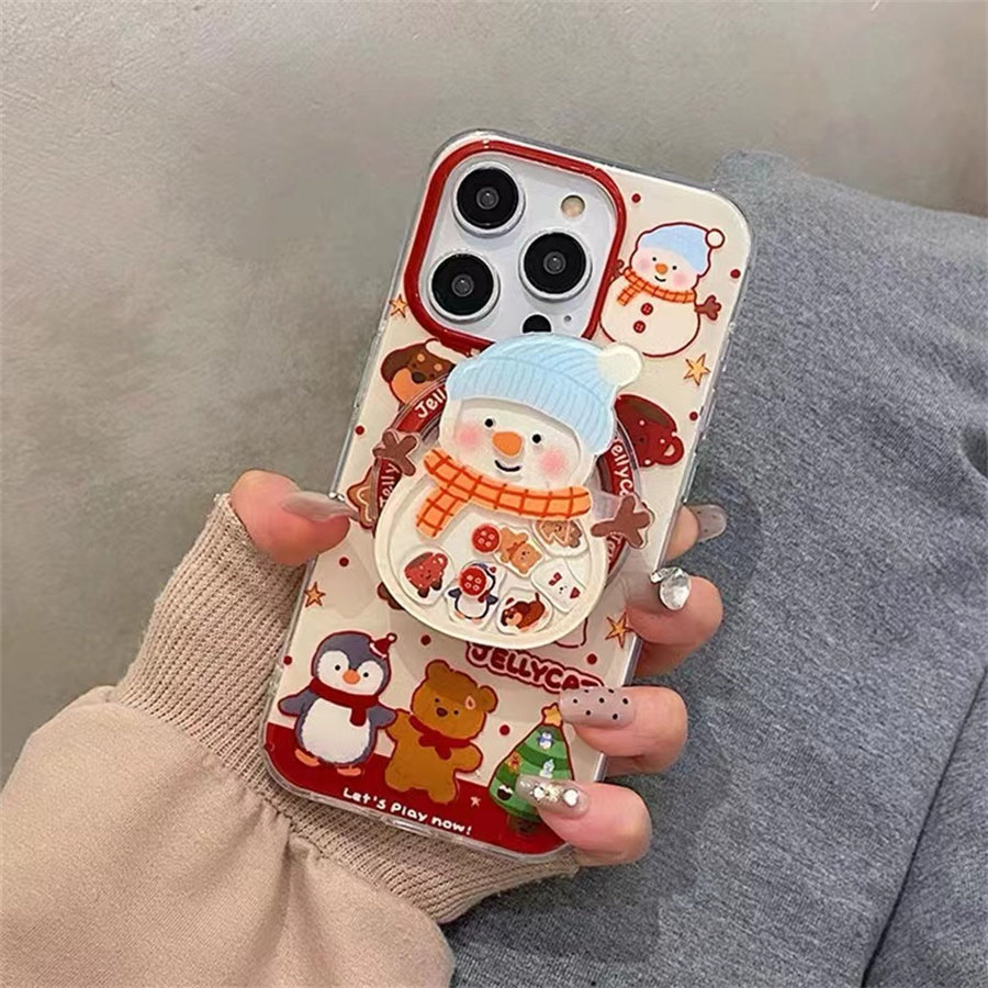 圣诞雪人趣味磁吸支架适用苹果16手机壳iPhone15全包14promax12软女xr/mini可爱xs max创意11/8plus硅胶防摔