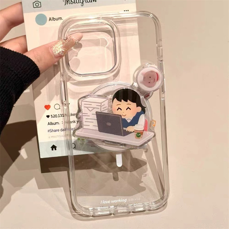 趣味工作女孩磁吸支架适用OPPOreno9手机壳10pro软a58/a93/6女72k12x防摔findx7pro/x6/A2pro个性k9创意A1a55