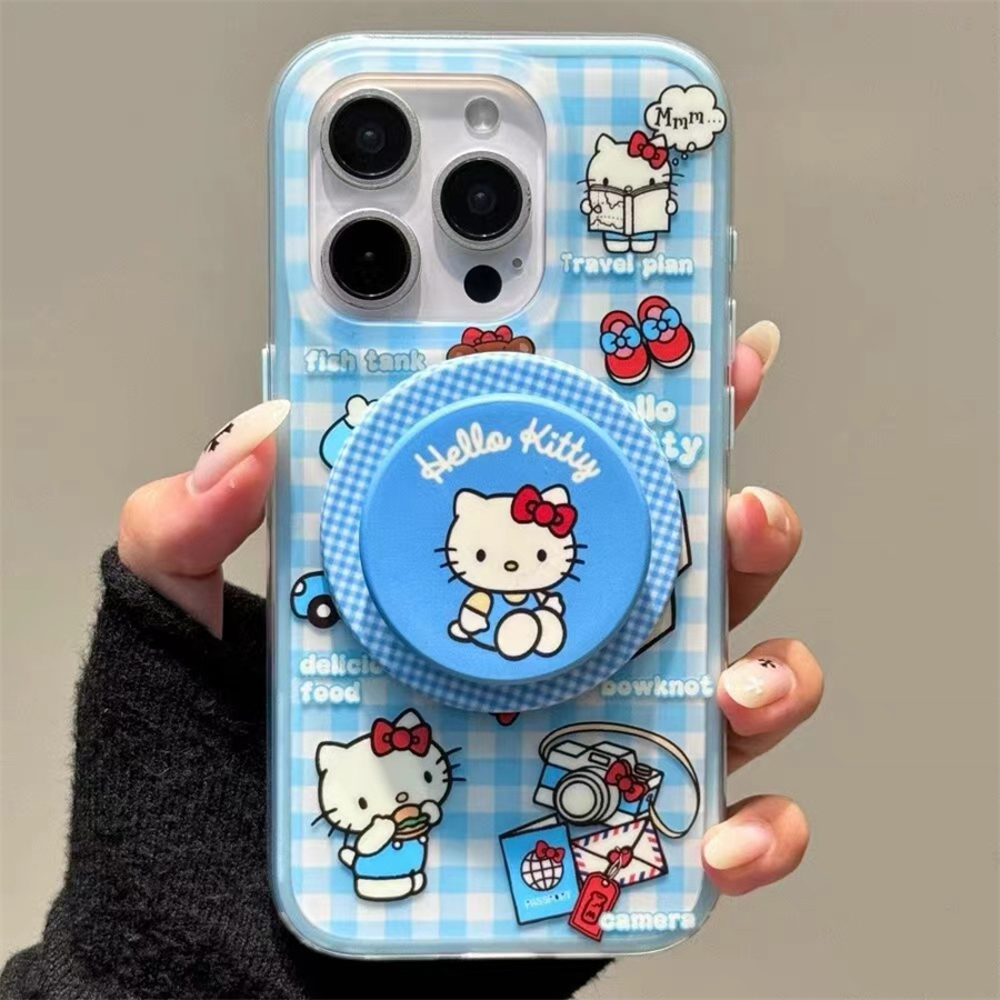 格纹相机蓝KT磁吸支架适用小米14手机壳12软mix4防摔civi3全包10青春版60女k70红米turbo3/note13pro/k50至尊