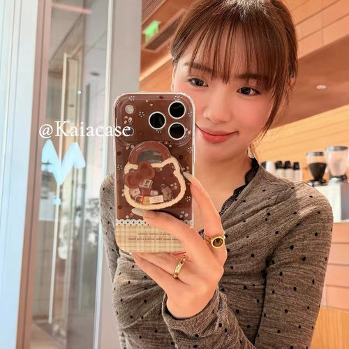 清新碎花棕猫磁吸支架适用OPPOreno9手机壳10pro软a58/a93/6女72k12x防摔findx7pro/x6/A2pro个性k9创意A1a55