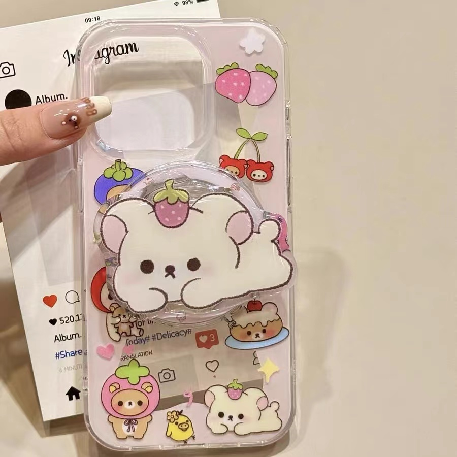 水果轻松小熊磁吸支架适用红米k70手机壳60e/40/50note13pro软11防摔8/9全包turbo3女12/k50游戏增强至尊版小