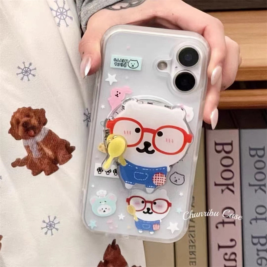 可爱眼镜小熊磁吸支架适用红米k70手机壳60e/40/50note13pro软11防摔8/9全包turbo3女12/k50游戏增强至尊版小