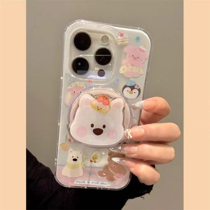 草莓西高地萌磁吸支架适用红米k70手机壳60e/40/50note13pro软11防摔8/9全包turbo3女12/k50游戏增强至尊版小