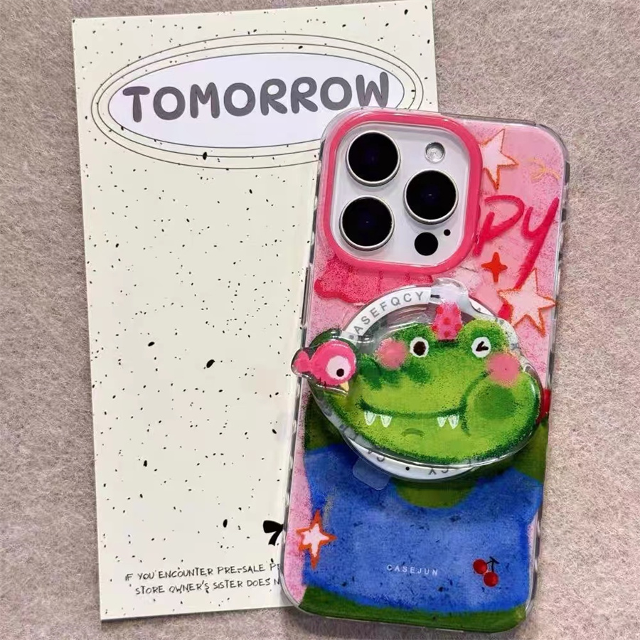 卖萌鳄鱼旋转磁吸支架适用小米14手机壳12软mix4防摔civi3全包10青春版60女k70红米turbo3/note13pro/k50至尊