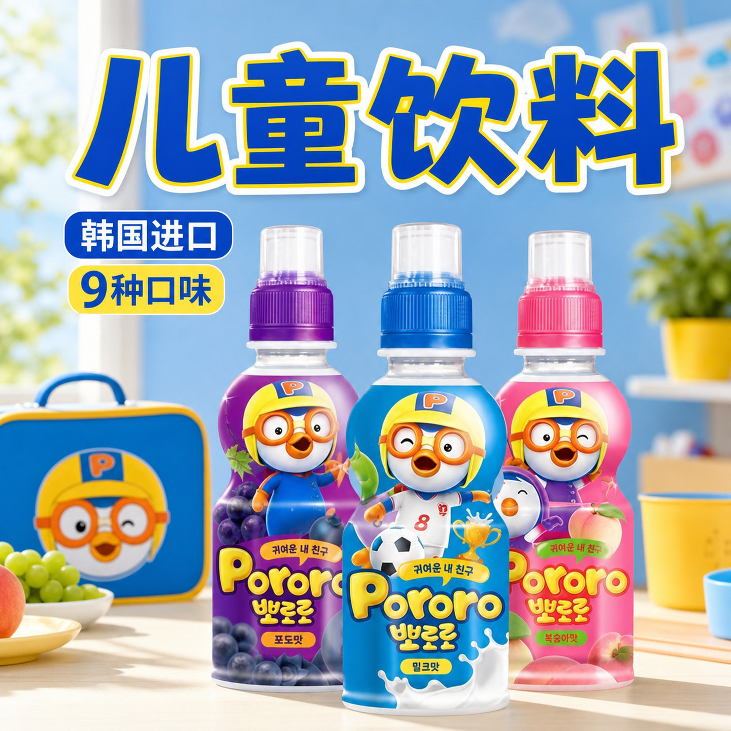 啵乐乐儿童饮料pororo果汁果味零食整箱混合多口味草莓水蜜桃蓝莓