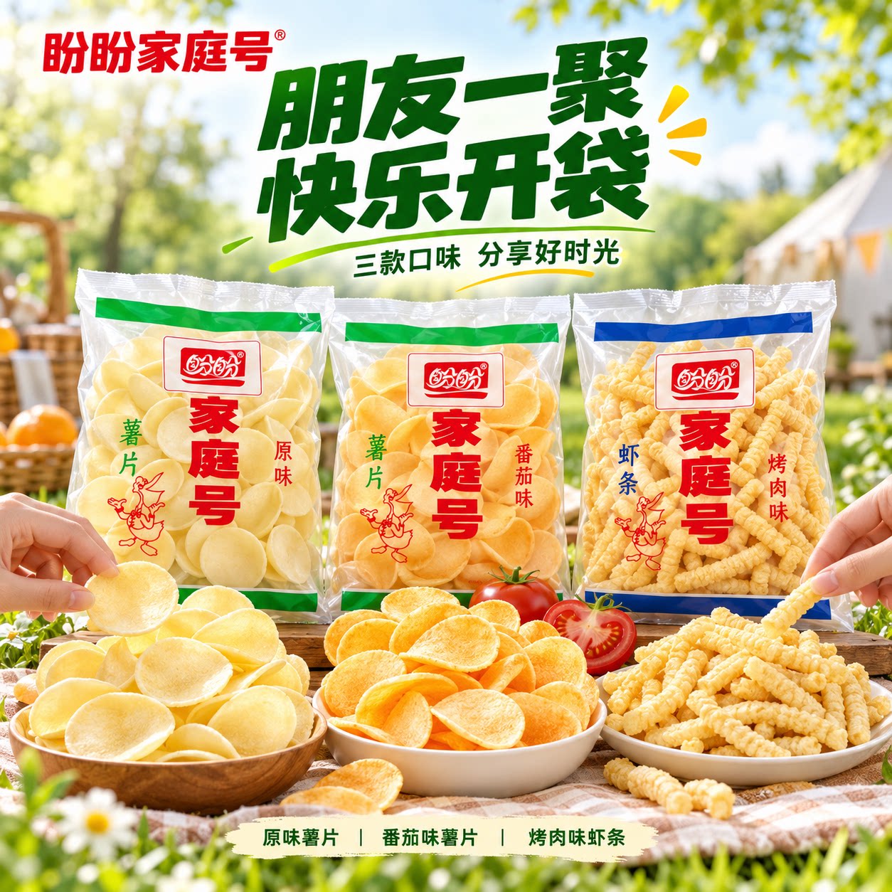 盼盼薯片零食大礼包家庭号网红爆款原味番茄味家庭装膨化虾条100g