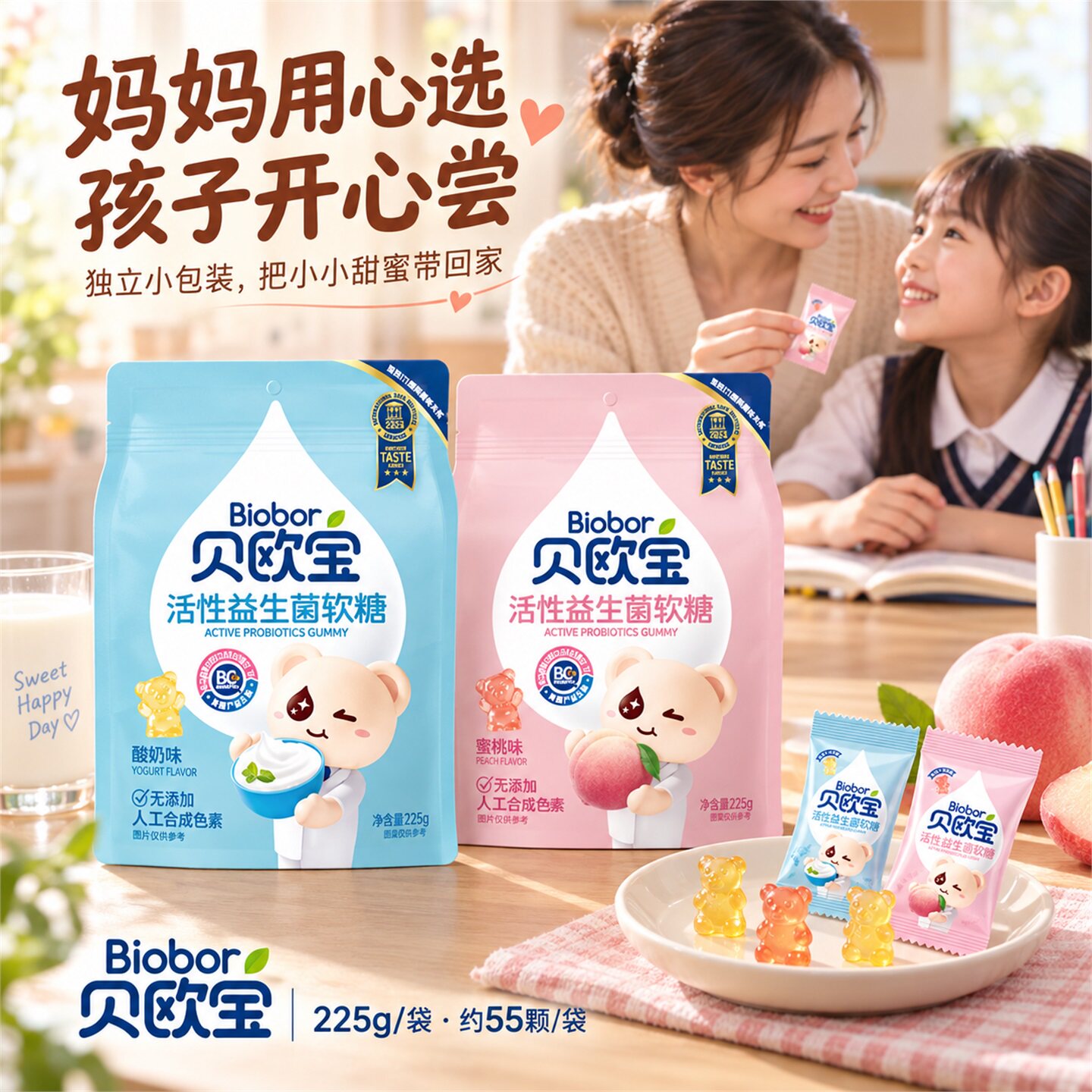贝欧宝活性益生菌软糖小熊成长快乐儿童维生素零食幼儿园奖励糖果