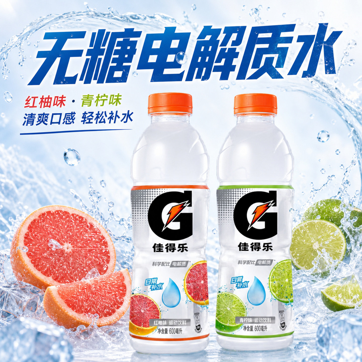 佳得乐运动饮料电解质水蓝莓混合15瓶600ml整箱百事无糖功能补水