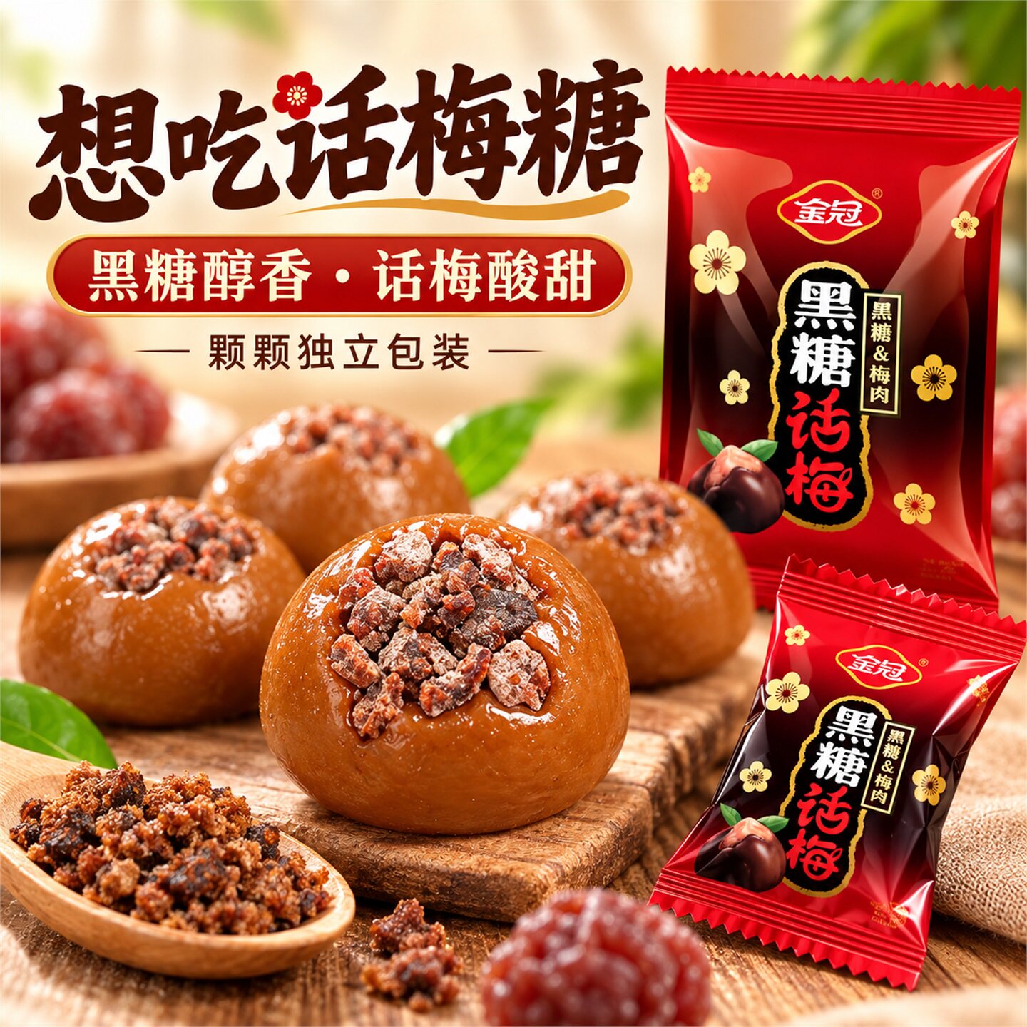 金冠黑糖话梅糖正品独立小包装正宗老式糖果零食硬糖婚礼喜糖孕妇
