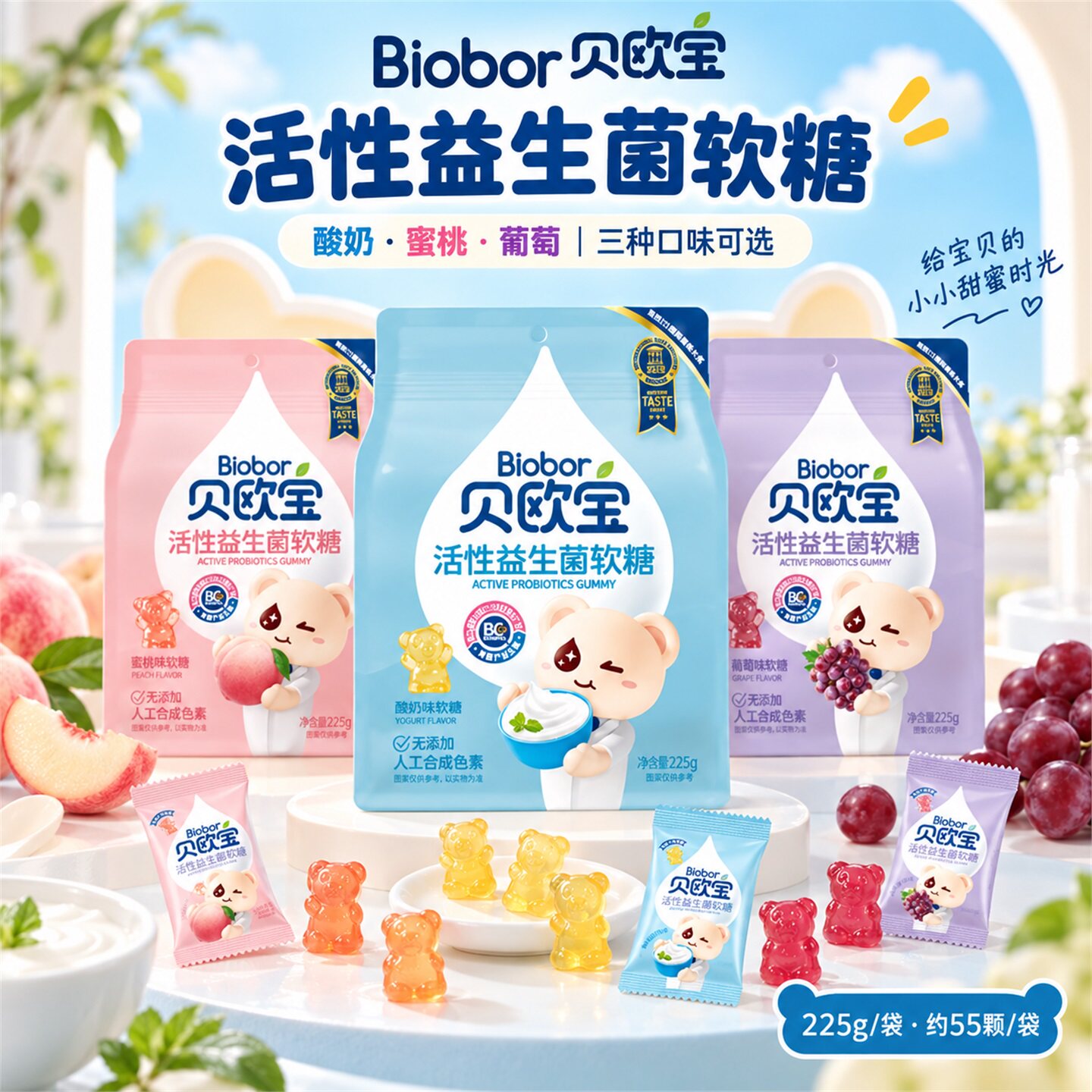 贝欧宝活性益生菌软糖小熊成长快乐儿童维生素零食幼儿园奖励糖果