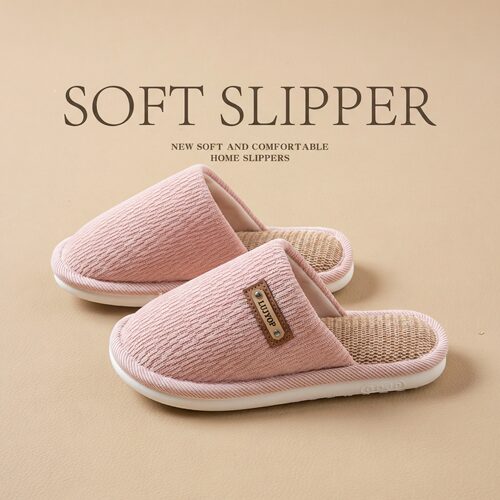 透气吸汗抗菌亚麻拖鞋女四季家居