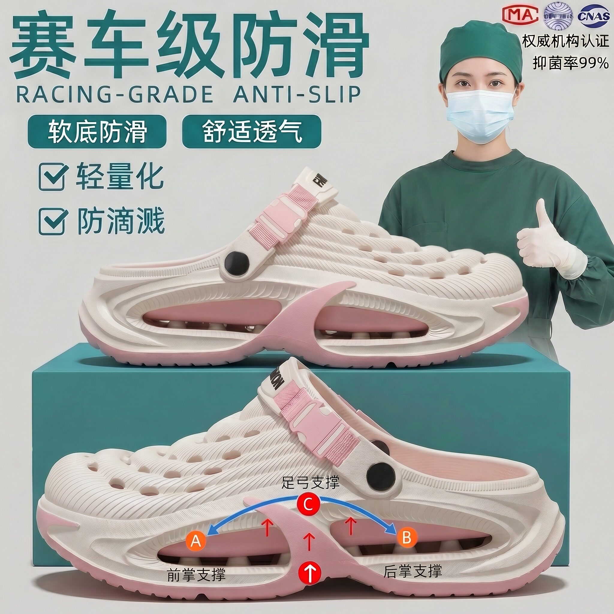 医用手术室拖鞋女款夏季2026新款外穿厚底防滑防臭eva静音洞洞鞋