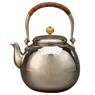 宽山堂 999纯银手工制作瑞泽菊花摘银壶1100ml大容量烧水壶煮水壶